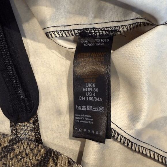Topshop Metallic Snakeskin Two Tone Mini Dress Gold Black Size 4 - Picture 7 of 12